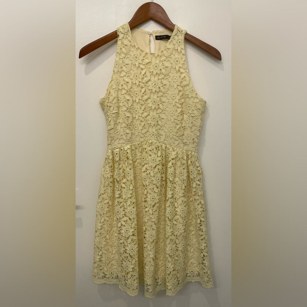 Zara Basic yellow floral lace A Line dress with yellow lining